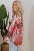 Bohemian Mixed Print Patchwork Bubble Sleeve Split Neck Blouse