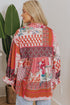 Bohemian Mixed Print Patchwork Bubble Sleeve Split Neck Blouse