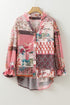 Bohemian Mixed Print Patchwork Bubble Sleeve Split Neck Blouse