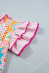 Bohemian Mixed Print Striped Patchwork Ruffle Sleeve Blouse