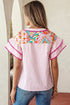 Bohemian Mixed Print Striped Patchwork Ruffle Sleeve Blouse