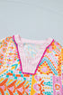 Bohemian Mixed Print Striped Patchwork Ruffle Sleeve Blouse