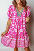 Bohemian Mixed Print V Neck Short Sleeve Mini Dress