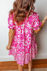 Bohemian Mixed Print V Neck Short Sleeve Mini Dress