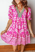 Bohemian Mixed Print V Neck Short Sleeve Mini Dress