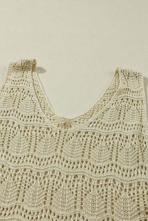Bohemian Open Stitch Sleeveless V Neck Crochet Tank Top