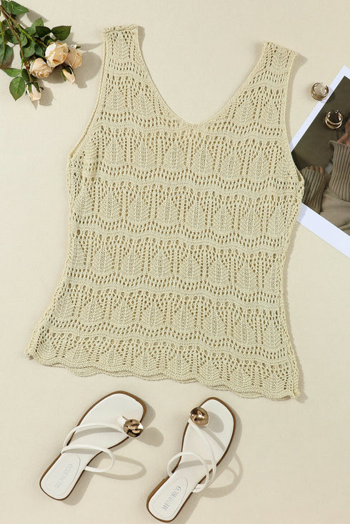 Bohemian Open Stitch Sleeveless V Neck Crochet Tank Top