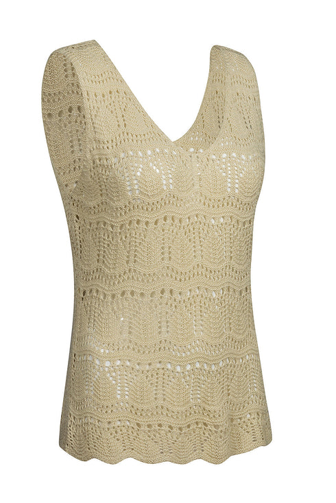 Bohemian Open Stitch Sleeveless V Neck Crochet Tank Top
