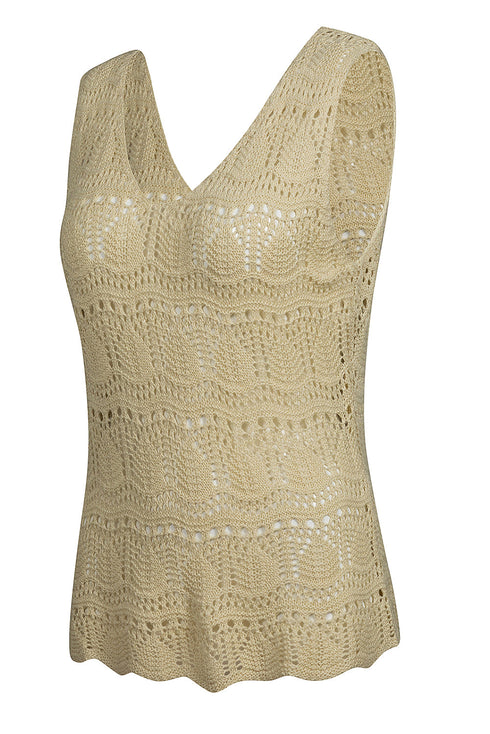 Bohemian Open Stitch Sleeveless V Neck Crochet Tank Top