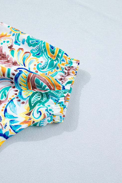 Bohemian Paisley Floral Printed Puff Sleeve Blouse