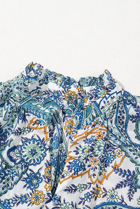 Bohemian Paisley Floral V Neck Short Sleeve Mini Dress