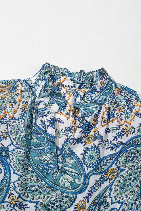 Bohemian Paisley Floral V Neck Short Sleeve Mini Dress