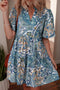 Bohemian Paisley Floral V Neck Short Sleeve Mini Dress