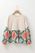 Bohemian Paisley Geometric Patchwork Print Crew Neck Top