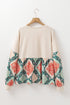 Bohemian Paisley Geometric Patchwork Print Crew Neck Top