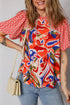 Bohemian Paisley Patchwork Print Puff Sleeve V Neck Blouse