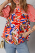 Bohemian Paisley Patchwork Print Puff Sleeve V Neck Blouse