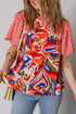 Bohemian Paisley Patchwork Print Puff Sleeve V Neck Blouse