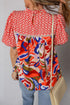 Bohemian Paisley Patchwork Print Puff Sleeve V Neck Blouse
