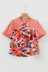 Bohemian Paisley Patchwork Print Puff Sleeve V Neck Blouse
