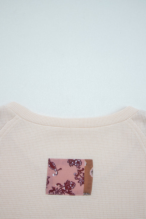 Bohemian Paisley Patchwork Waffle Knit Long Sleeve Top