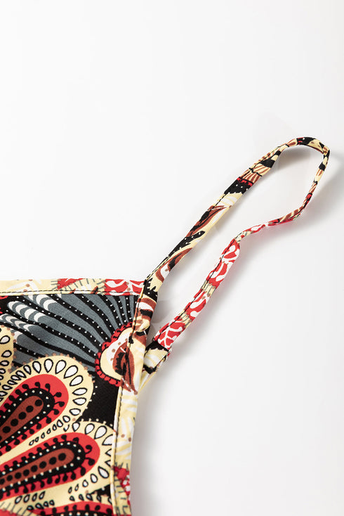 Bohemian Paisley Print Belted Sleeveless Wide Leg Jumpsuit