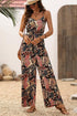 Bohemian Paisley Print Belted Sleeveless Wide Leg Jumpsuit