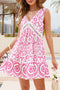 Bohemian Paisley Print Cutout Lace V-Neck Mini Dress