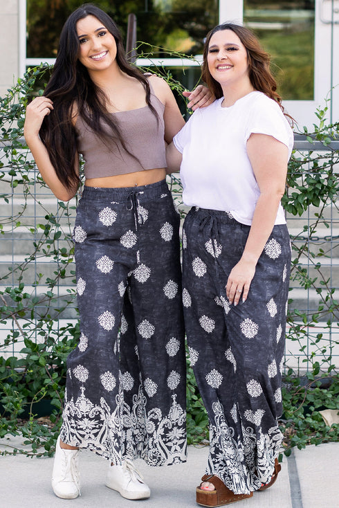 Bohemian Paisley Print Elastic Waist Wide Leg Pants