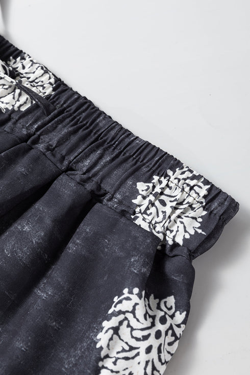 Bohemian Paisley Print Elastic Waist Wide Leg Pants