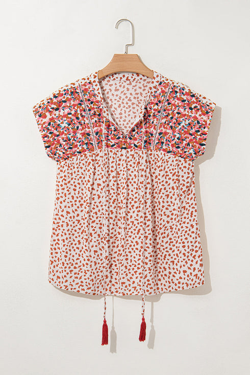 Bohemian Paisley Print Embroidery Detail Split Neck Viscose Blouse
