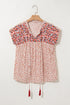 Bohemian Paisley Print Embroidery Detail Split Neck Viscose Blouse