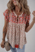 Bohemian Paisley Print Embroidery Detail Split Neck Viscose Blouse