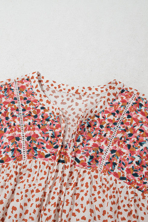 Bohemian Paisley Print Embroidery Detail Split Neck Viscose Blouse