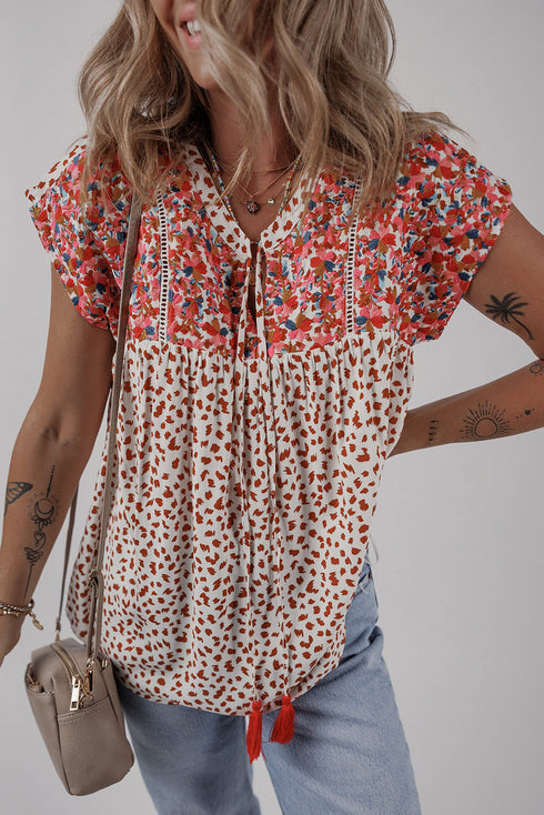 Bohemian Paisley Print Embroidery Detail Split Neck Viscose Blouse