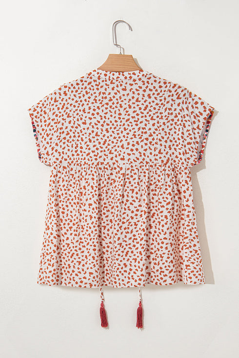 Bohemian Paisley Print Embroidery Detail Split Neck Viscose Blouse