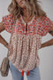 Bohemian Paisley Print Embroidery Detail Split Neck Viscose Blouse