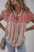 Bohemian Paisley Print Embroidery Detail Split Neck Viscose Blouse