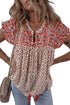 Bohemian Paisley Print Embroidery Detail Split Neck Viscose Blouse