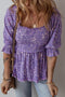 Bohemian Paisley Print Half Sleeve Shirred Peplum Blouse
