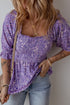 Bohemian Paisley Print Half Sleeve Shirred Peplum Blouse