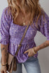 Bohemian Paisley Print Half Sleeve Shirred Peplum Blouse