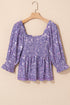 Bohemian Paisley Print Half Sleeve Shirred Peplum Blouse