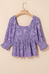 Bohemian Paisley Print Half Sleeve Shirred Peplum Blouse