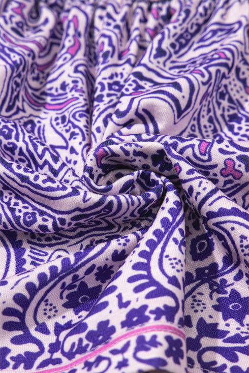 Bohemian Paisley Print Half Sleeve Shirred Peplum Blouse