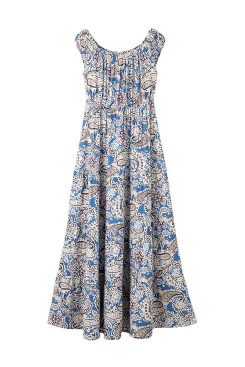Bohemian Paisley Print Off The Shoulder Tiered Maxi Dress