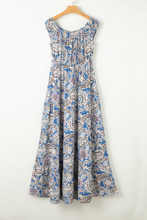 Bohemian Paisley Print Off The Shoulder Tiered Maxi Dress