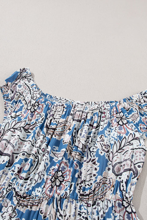 Bohemian Paisley Print Off The Shoulder Tiered Maxi Dress
