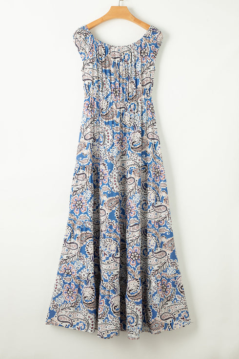 Bohemian Paisley Print Off The Shoulder Tiered Maxi Dress