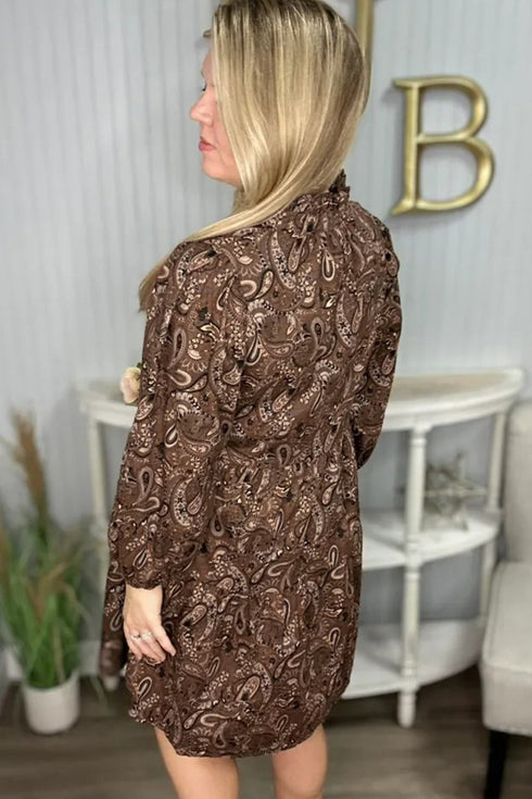 Bohemian Paisley Print Puff Sleeve A Line Mini Dress